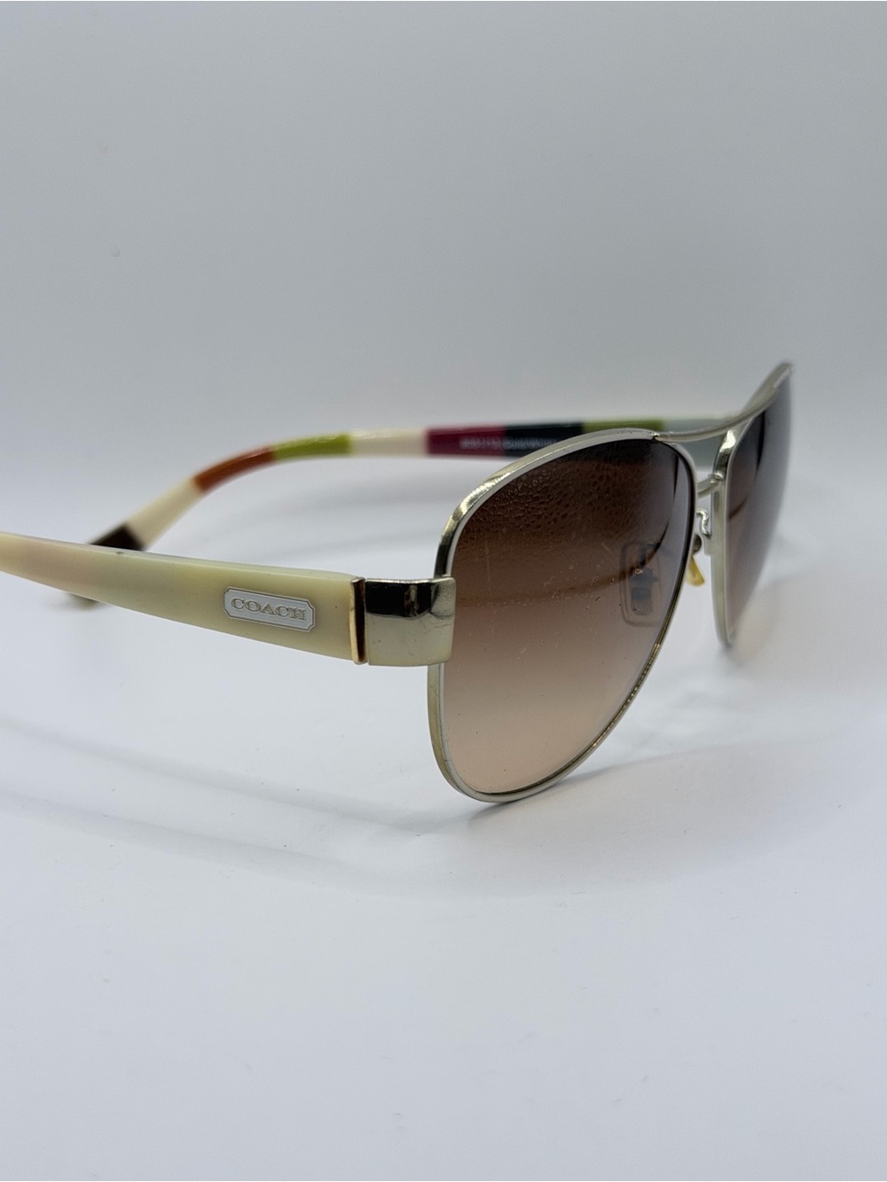 Coach Kristina Aviator Sunglasses Gold White Brown Gradient